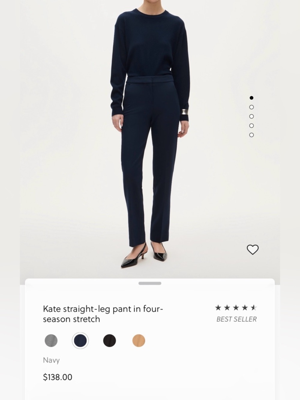 JCrew Kate Straight-Leg Pant in Navy